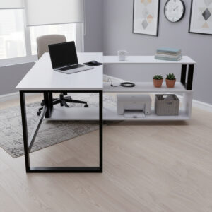 Rio L Shaped Executive Desk with Storage Design in White Color